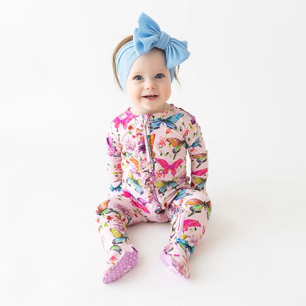 Posh Peanut Footie Ruffled Zippered One Piece 3-6 Months Watercolor Butterfly